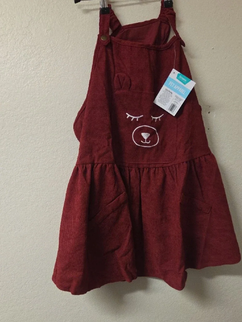 Red Corduroy Dog Dress with Bear Motif - Pets Dog